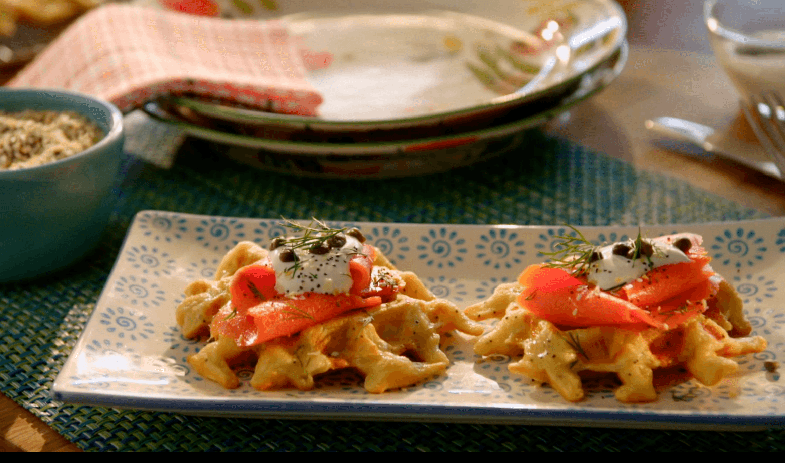 "Everything" Savory Potato Waffles with Smoked Salmon