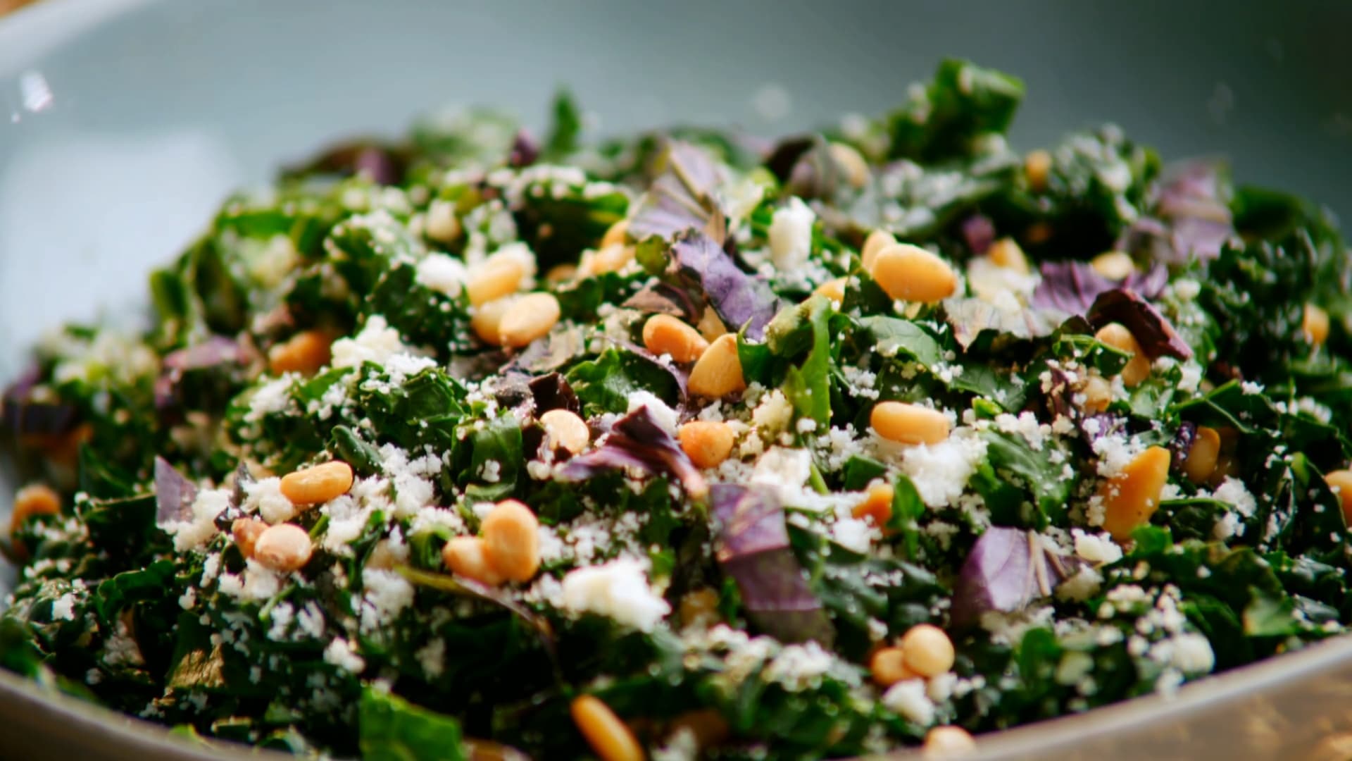 Purple and Green Kale Salad with Lemon Anchovy Vinaigrette